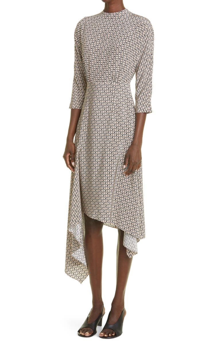 St. John Collection Icon Stripe Silk Crêpe de Chine Midi Dress, Alternate, color, 