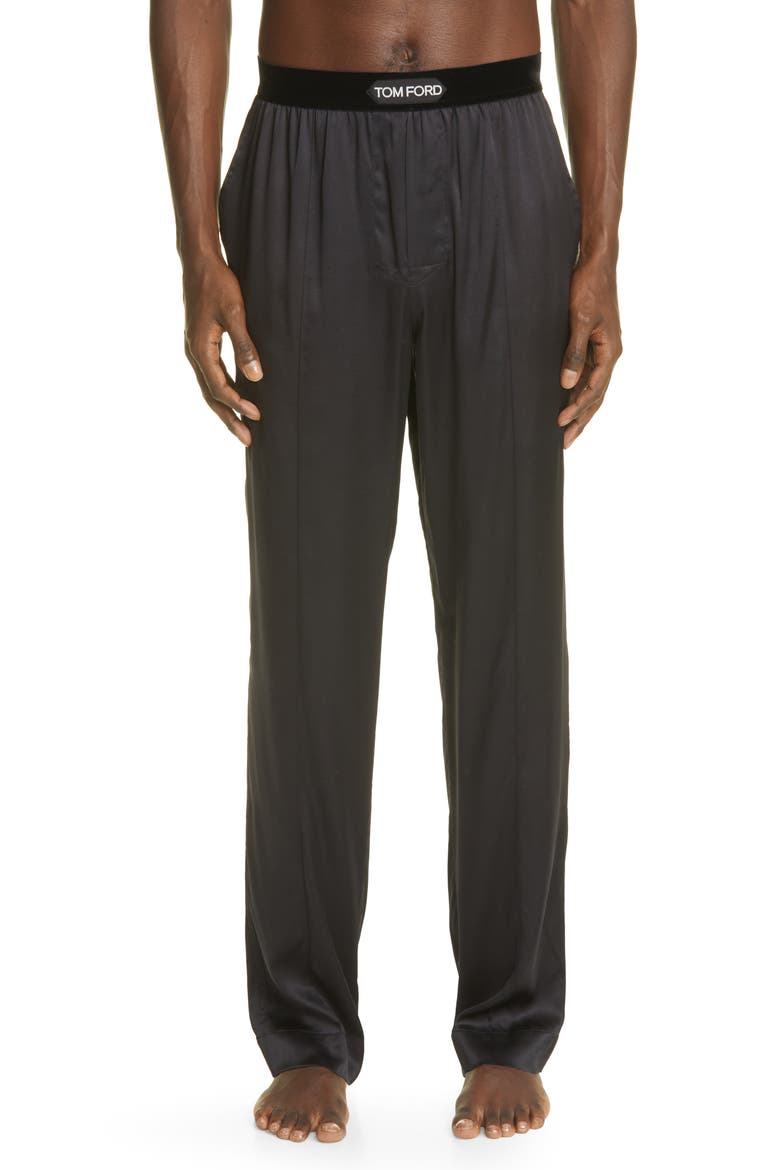 Stretch Silk Pajama Pants, Main, color, BLACK