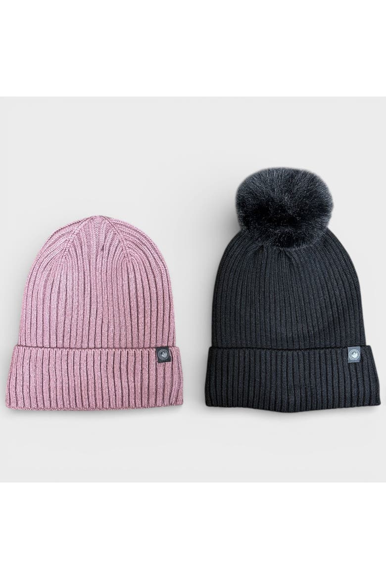 2-Pack Thermal Plush Lined Beanies, Main, color, Black/Mauve