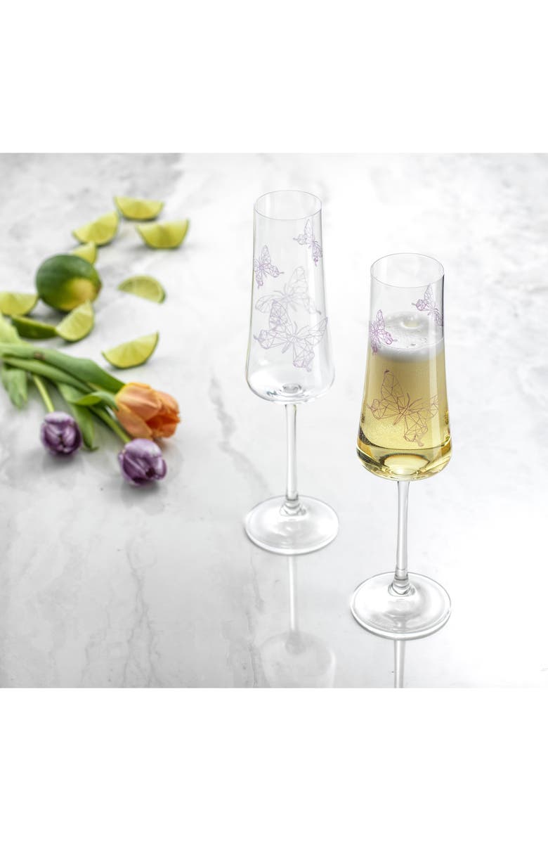 JoyJolt Meadow Butterfly Set of 2 Champagne Flutes, Alternate, color, Multi