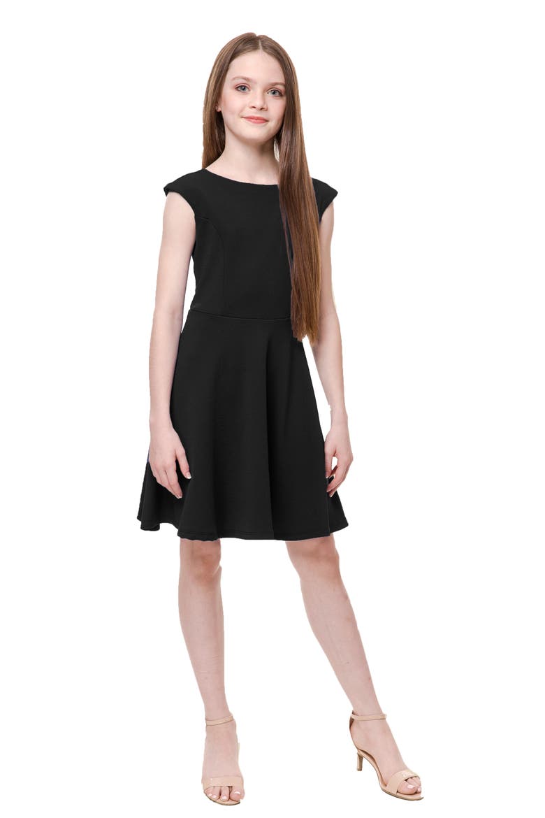 Textured Cap Sleeve Dress in Longer Length, Main, color, Black