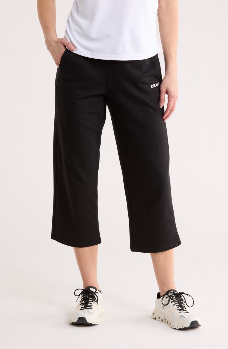 DKNY Drawstring Waist Crop Pants, Main, color, Black