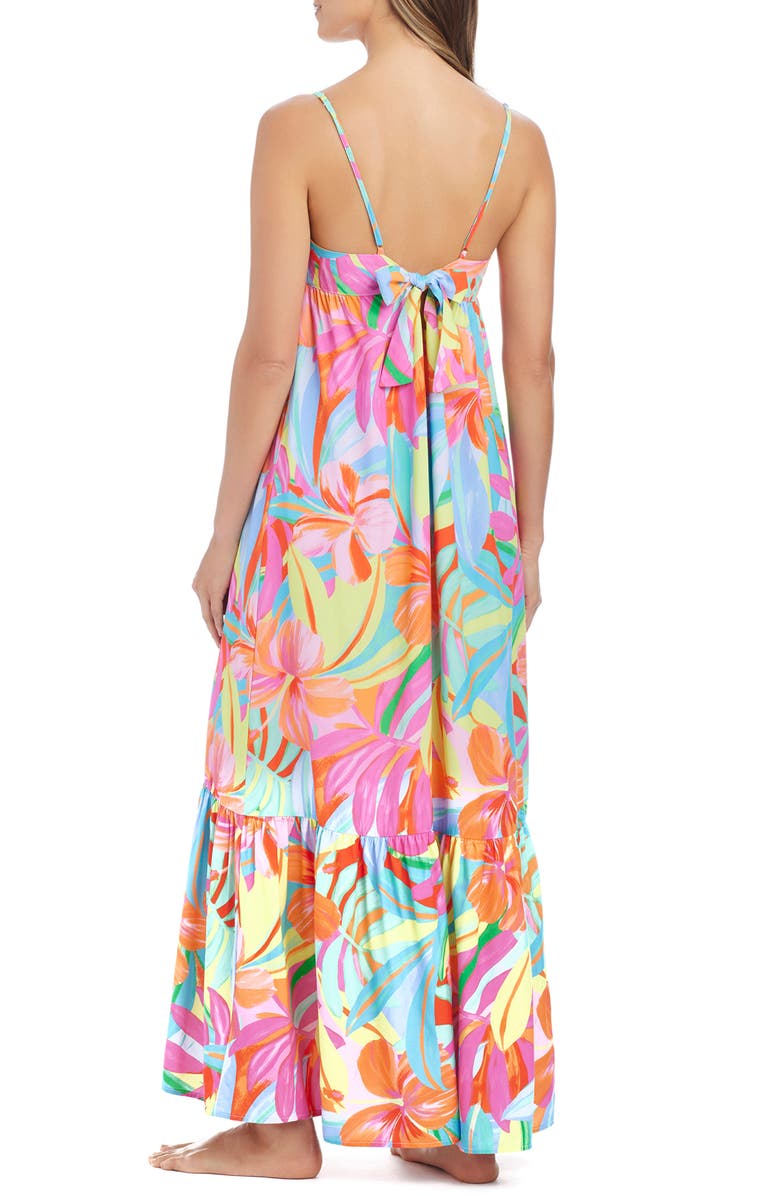 BLEU by Rod Beattie Shirred Bow Back Tiered Maxi Cover-Up Sundress, Alternate, color, Multi Pink