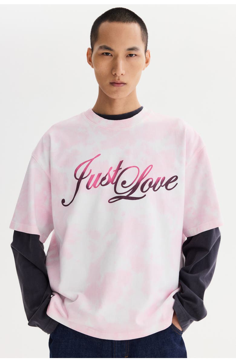 H&M Oversized Fit Heat Reactive Printed T-shirt, Alternate, color, Pink/Just Love