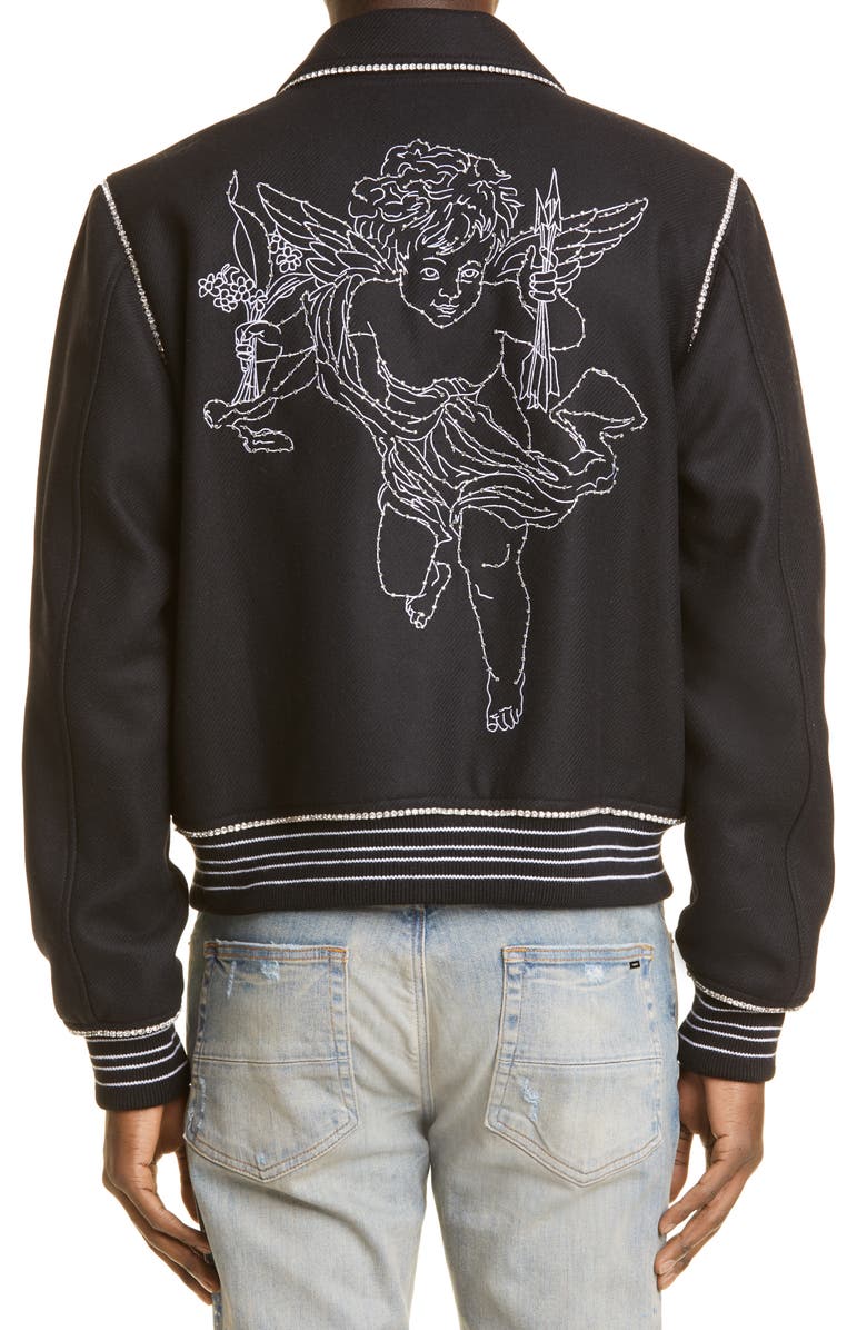 AMIRI Cherub Crystal Embellished Wool Blend Bomber Jacket, Alternate, color, 