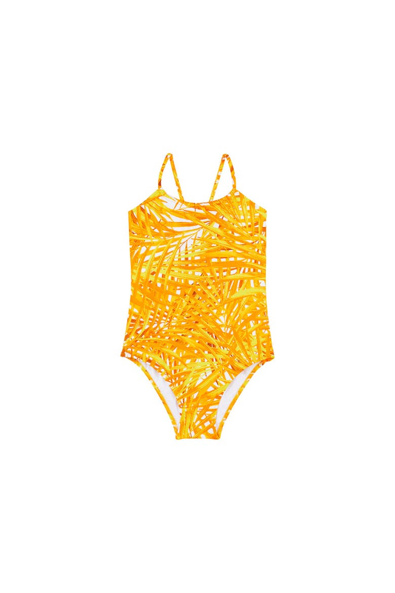 Kids' Palm Leaves Jersey One-Piece Swimsuit, Alternate, color, MANGUE