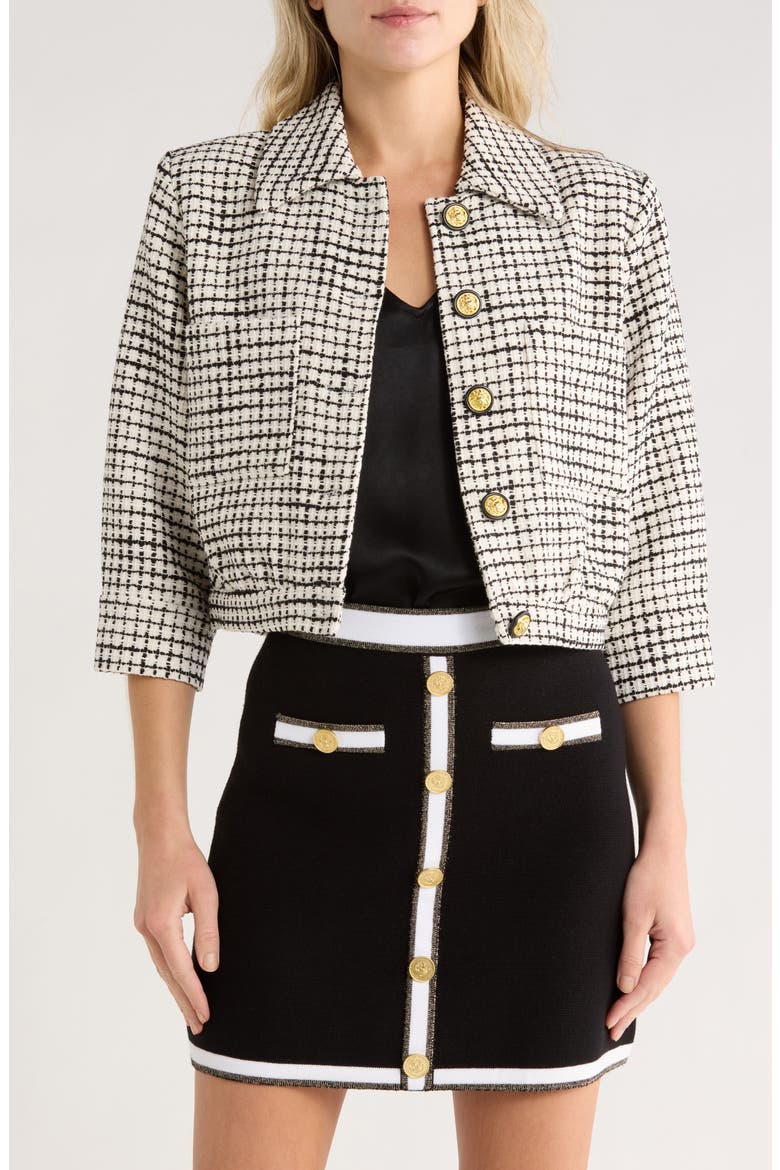 Jia Crop Tweed Jacket, Main, color, ECRU/ BLACK