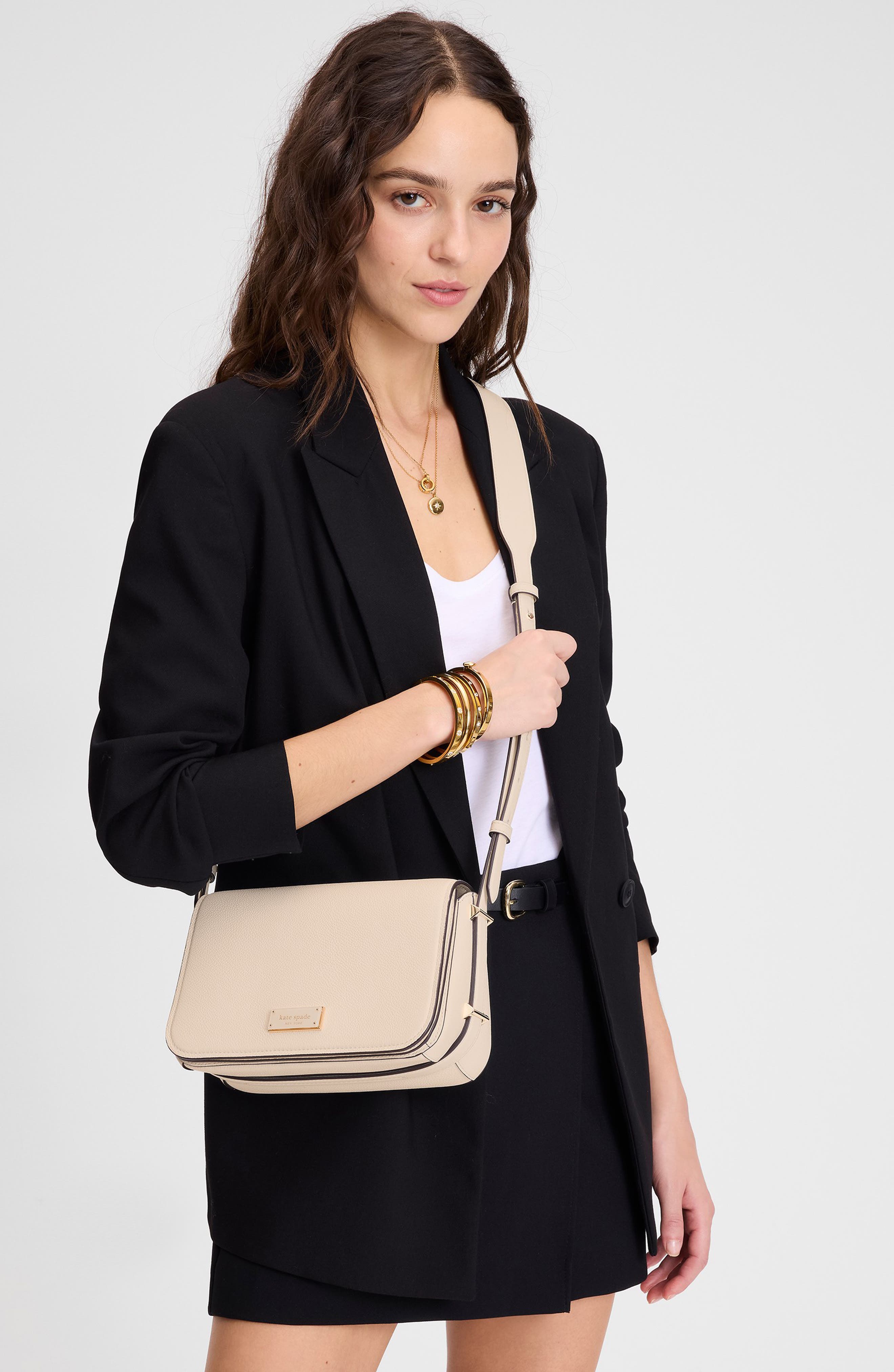 small liv pebble leather flap crossbody bag, Alternate, color, MILK GLASS