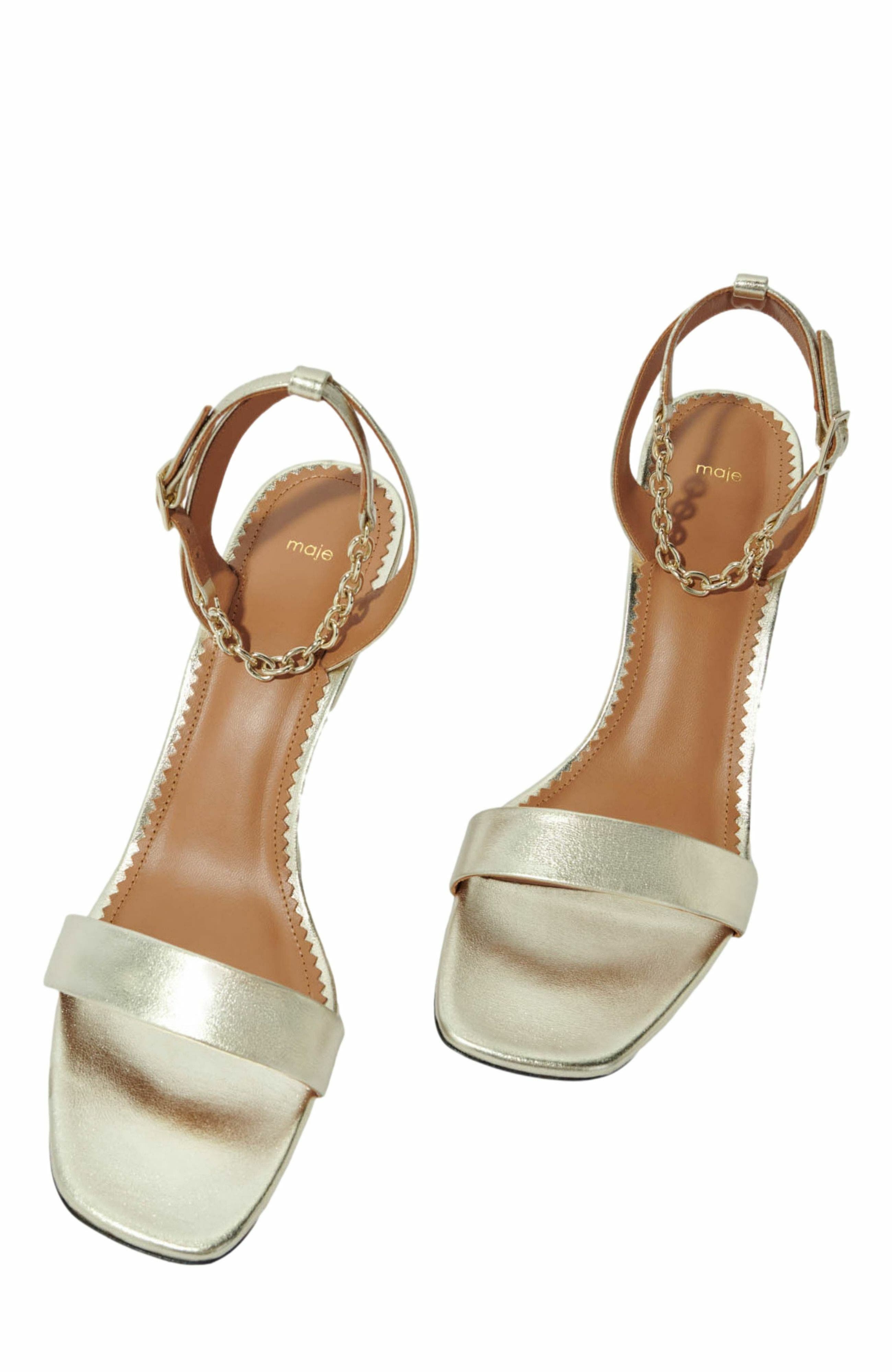 maje Gold metallic leather sandals, Alternate, color, 