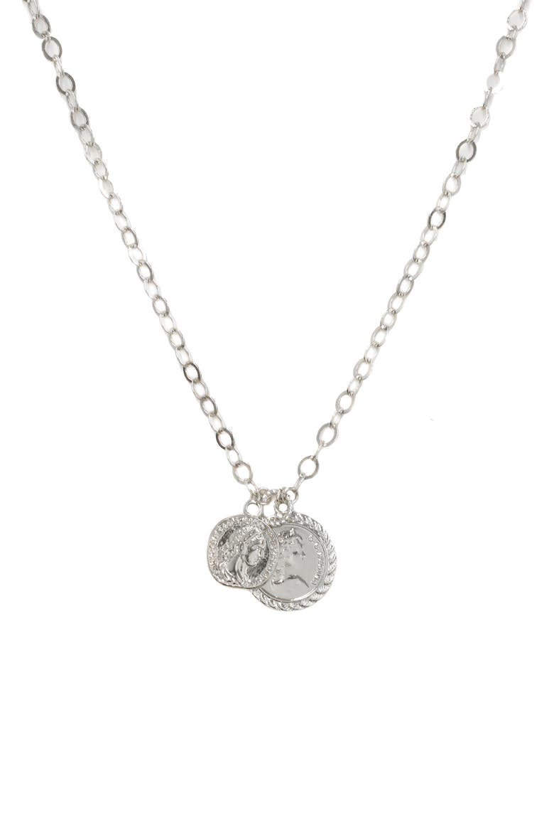 Double Coin Pendant Necklace, Main, color, SILVER