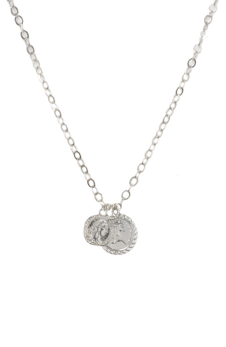 Ettika Double Coin Pendant Necklace, Main, color,