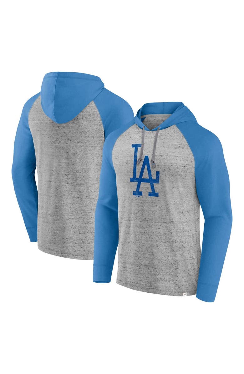 FANATICS Men's Fanatics  Gray Los Angeles Dodgers Single Play Speckled Lightweight Pullover Hoodie, Main, color, 