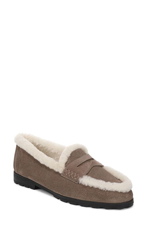 Penny Lug Loafer with Genuine Shearling Trim