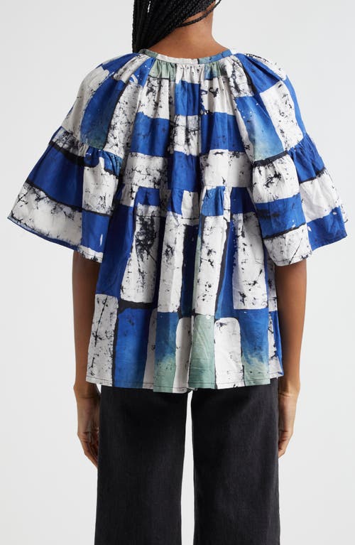 Busayo Dayo Patchwork Cotton Top In White Blue