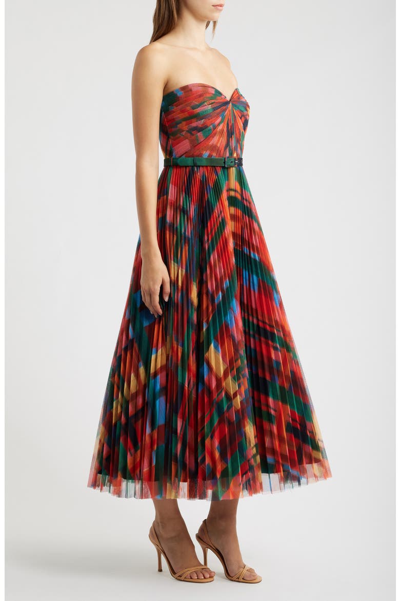 Meadow Strapless Pleated Gown, Alternate, color, RED MULTI