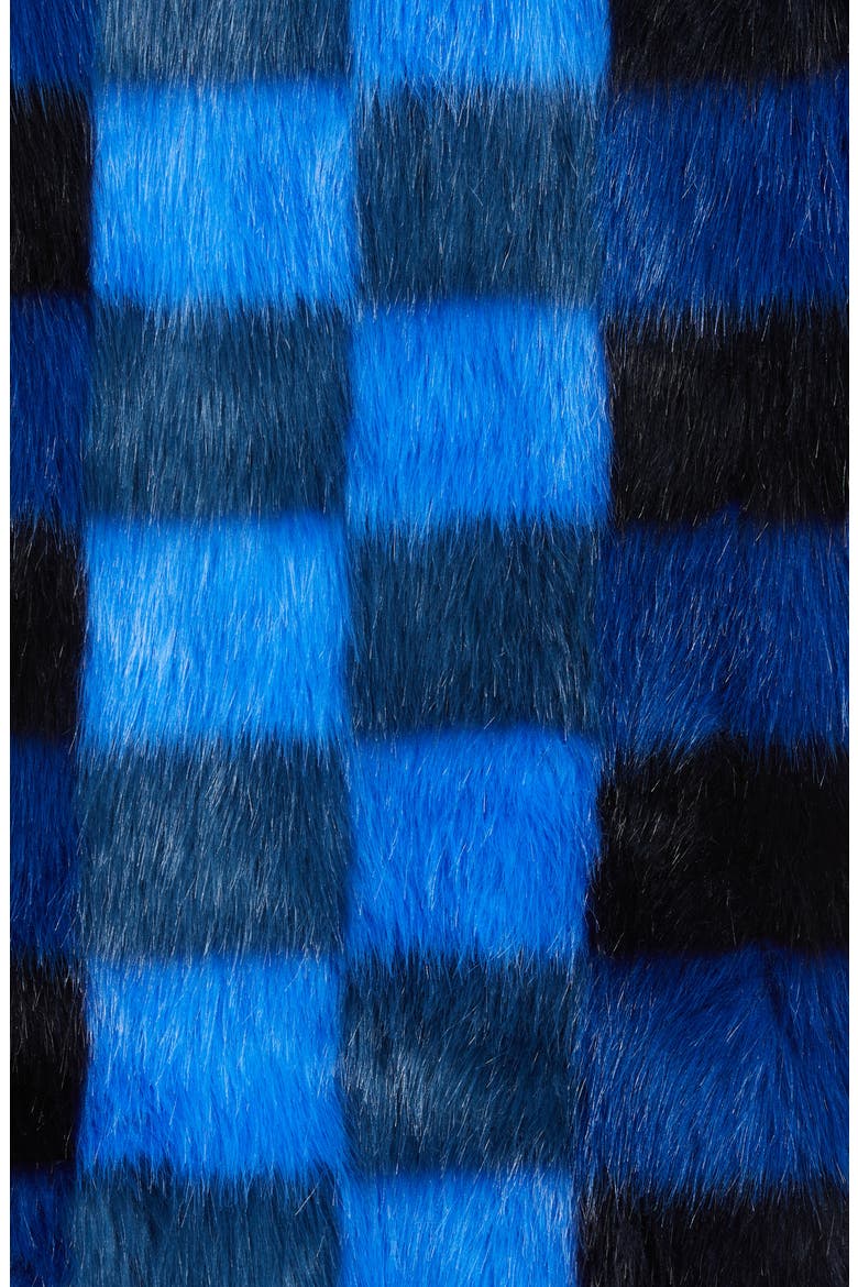 Mio Checkerboard Faux Fur Coat, Alternate, color, MULTI BLUE CHECK