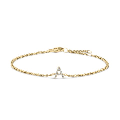 10K Gold Diamond Accent "A-Z" Initial Charm and Link Bracelet