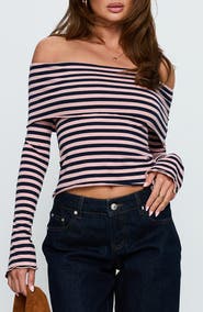 Princess Polly Janicia Stripe Off the Shoulder Knit Top