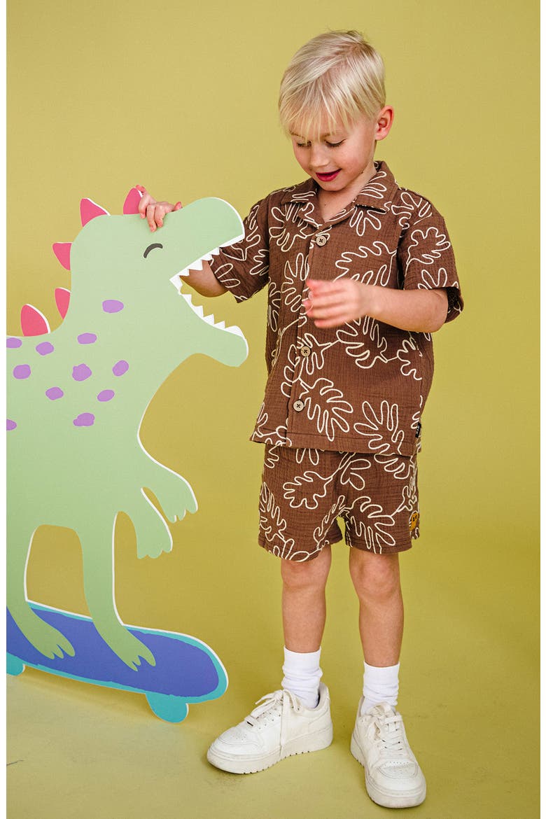 Kids' Textured Short Sleeve Shirt, Alternate, color, CHOCOLATE