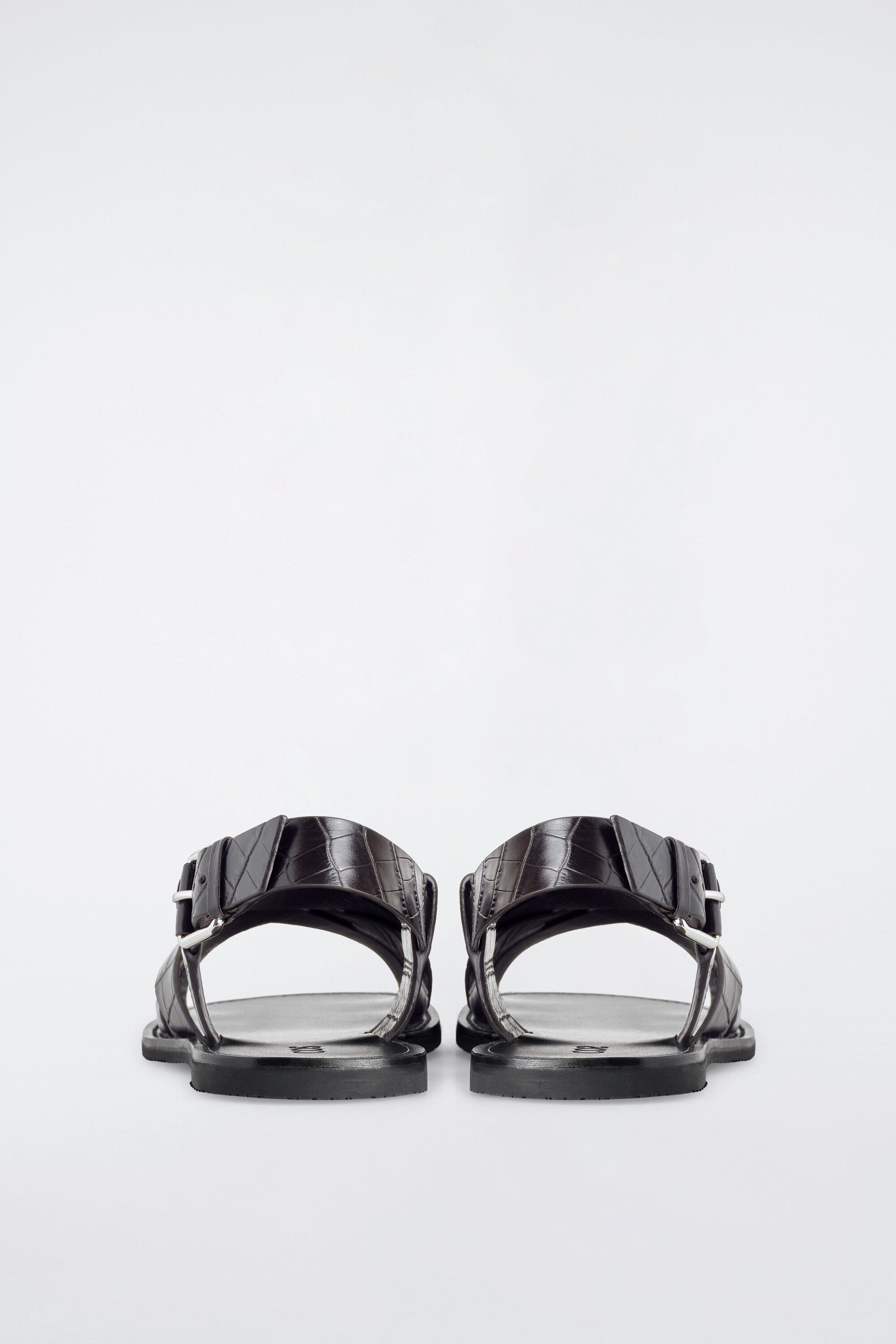 COS Woven Leather Sandals, Alternate, color, Brown / Croc Effect