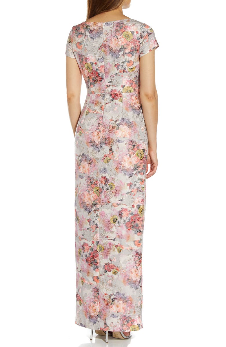 Adrianna Papell Floral Metallic Column Gown, Alternate, color, 