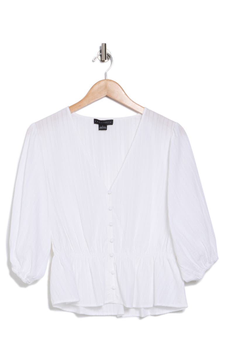 Sanctuary Puff Sleeve Cotton Dobby Button-Up Top, Main, color, 