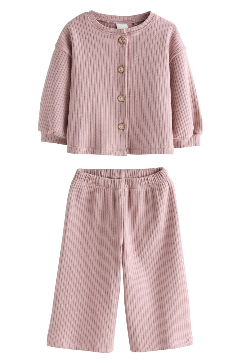 Kids' Chunky Rib Cardigan & Wide Leg Pants Set, Main, color, PINK