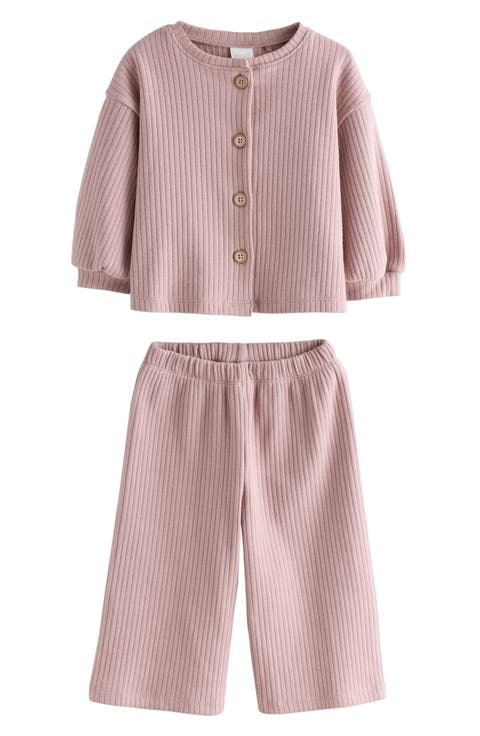Kids' Chunky Rib Cardigan & Wide Leg Pants Set