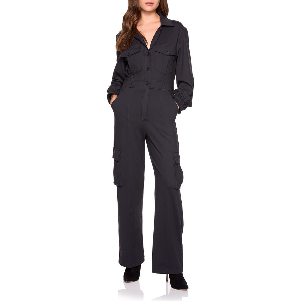 Susana Monaco Long Sleeve Cargo Jumpsuit In Black