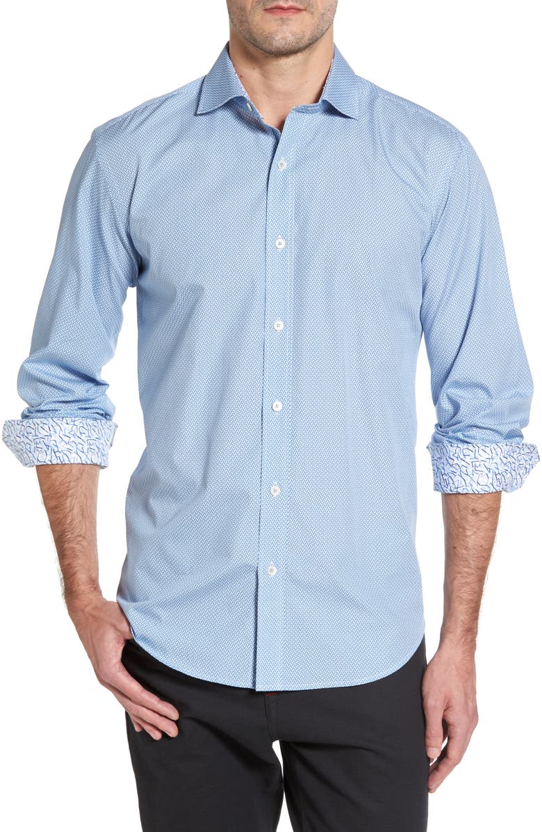 Bugatchi Shaped Fit Print Sport Shirt, Main, color,