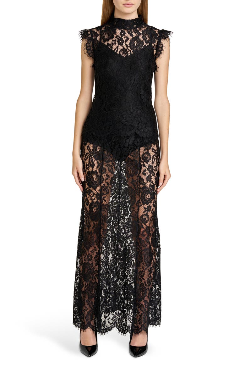 Cosette Semisheer Lace Maxi Skirt, Main, color, BLACK