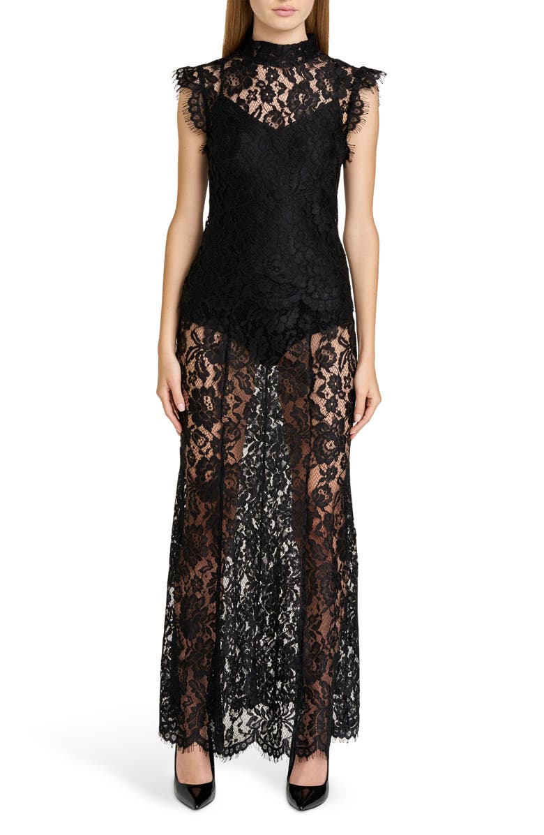 WAYF Cosette Semisheer Lace Maxi Skirt, Main, color, Black
