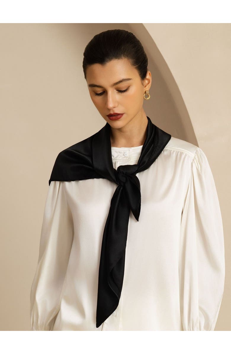 SILKSILKY Pure Silk Classic Elegant Square Scarf, Alternate, color, Black