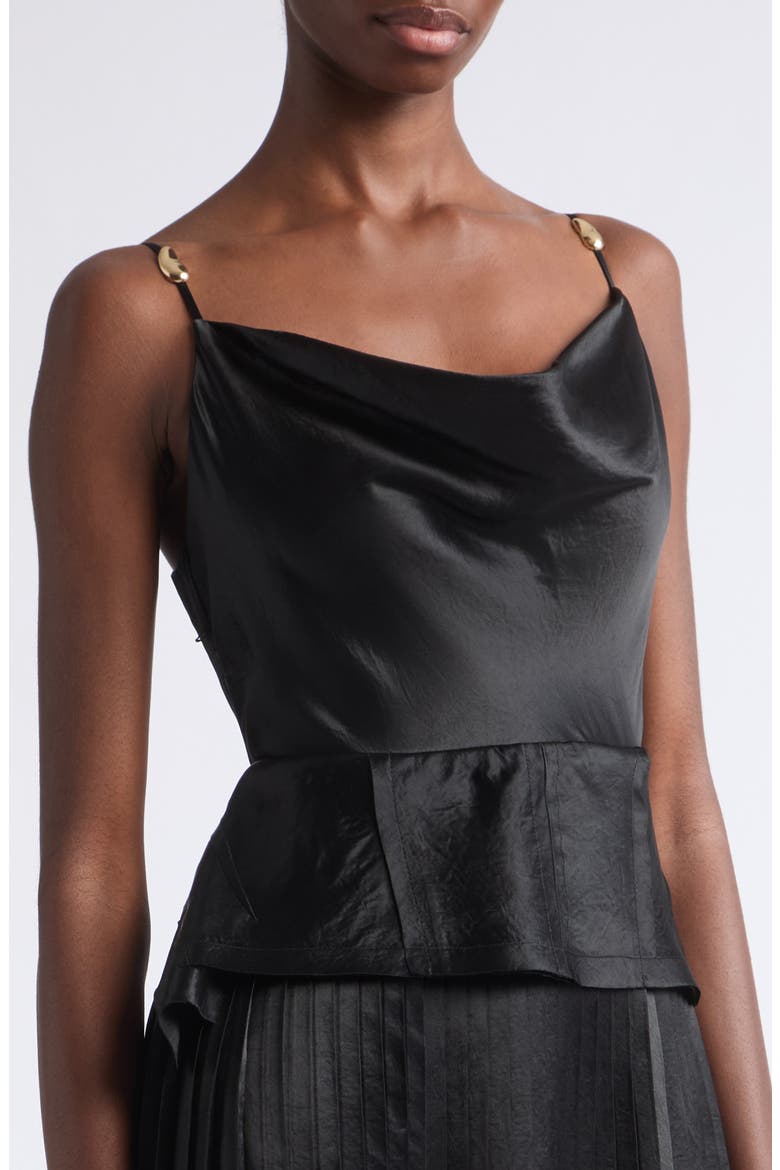 Cowl Neck Peplum Satin Gown, Alternate, color, BLACK