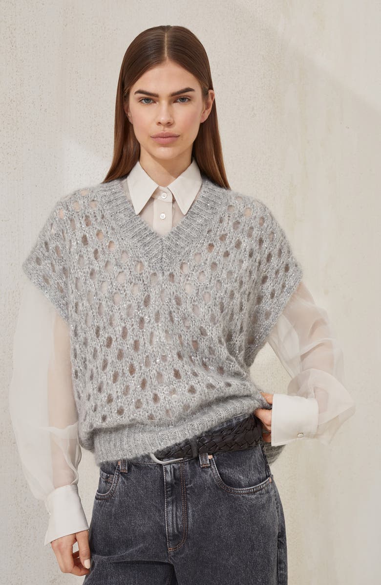 Brunello Cucinelli Dazzling Net vest, Alternate, color, Light Grey
