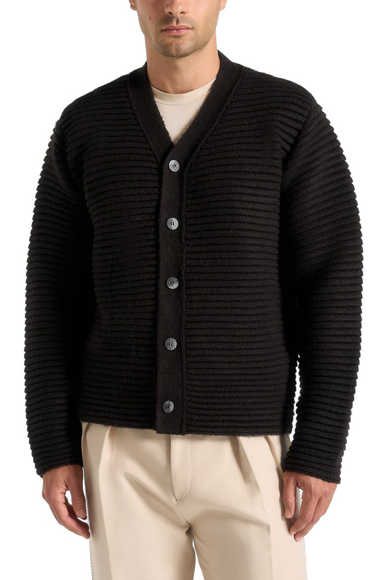 Anton Ribbed Knit Cardigan, Alternate, color, Black