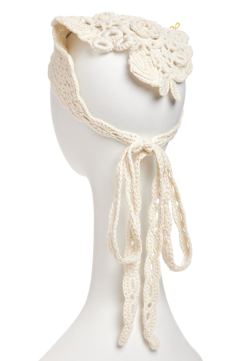 Ganni Crochet Head Scarf, Alternate, color, Egret