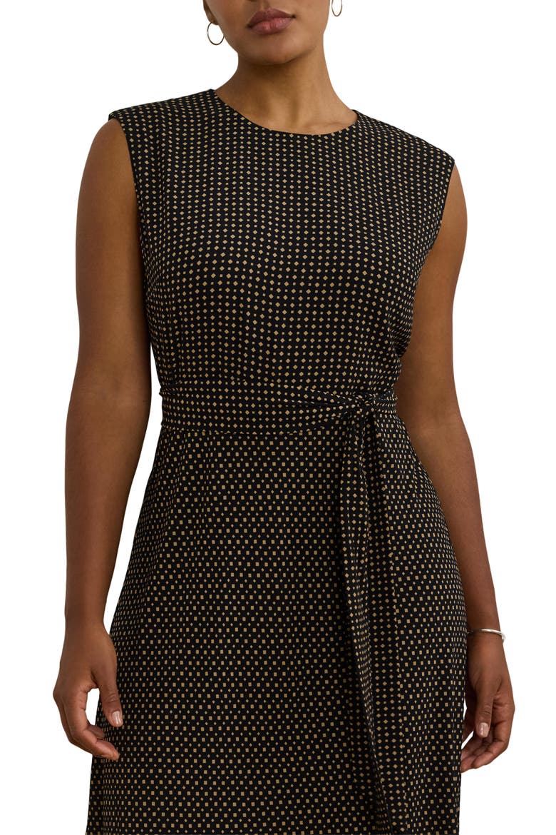 Geo Print Sleeveless Crepe Dress, Alternate, color, BLACK/ TAN