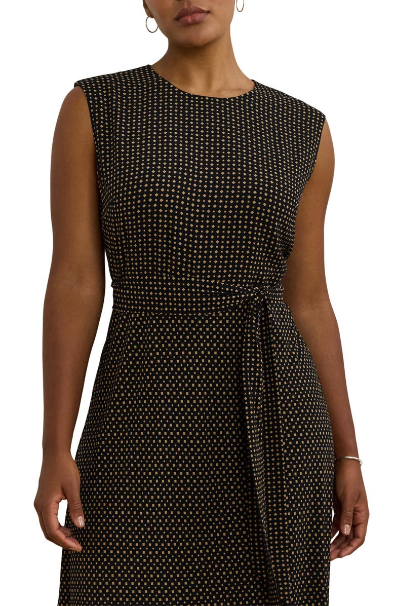 Lauren Ralph Lauren Geo Print Sleeveless Crepe Dress, Alternate, color, Black/ Tan