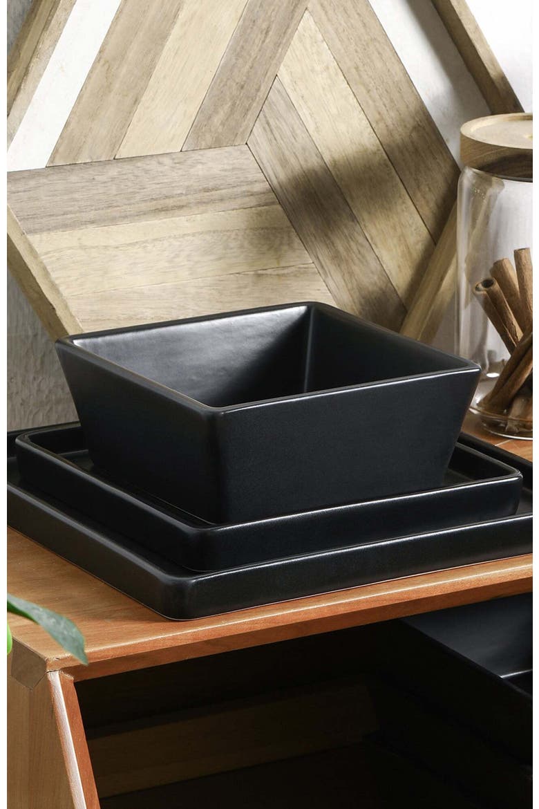 Grace Stoneware 12-Piece Dinnerware Set, Alternate, color, Black Matte
