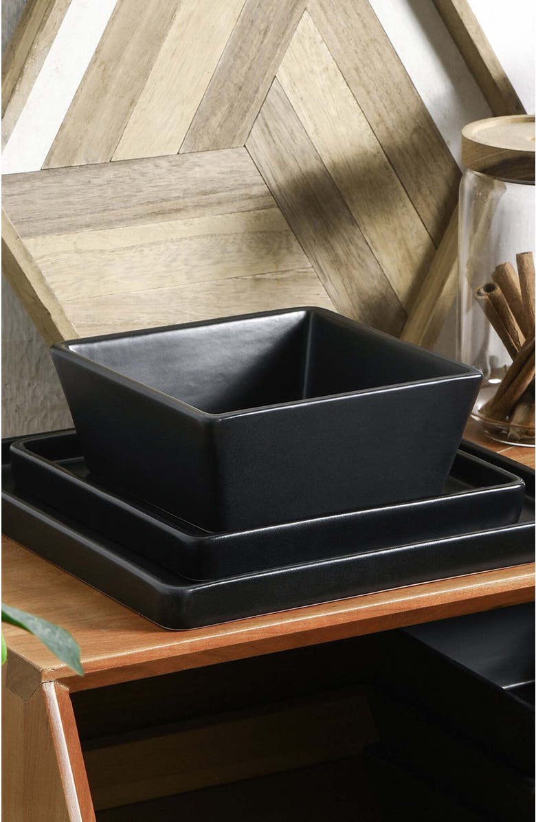 Stone Lain Grace Stoneware 12-Piece Dinnerware Set, Alternate, color, Black Matte