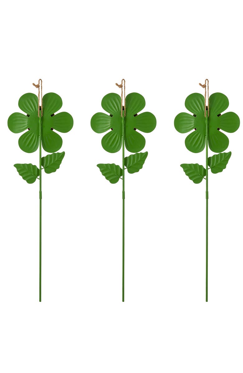 Glitzhome Set of 3 Metal Happy Face Flower Hydrangea Picks Wall Decor, Alternate, color, Blue