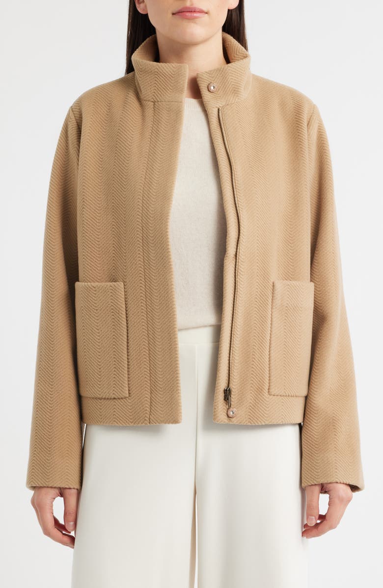 Eileen Fisher High Collar Short Wool Coat, Alternate, color, Biscuit