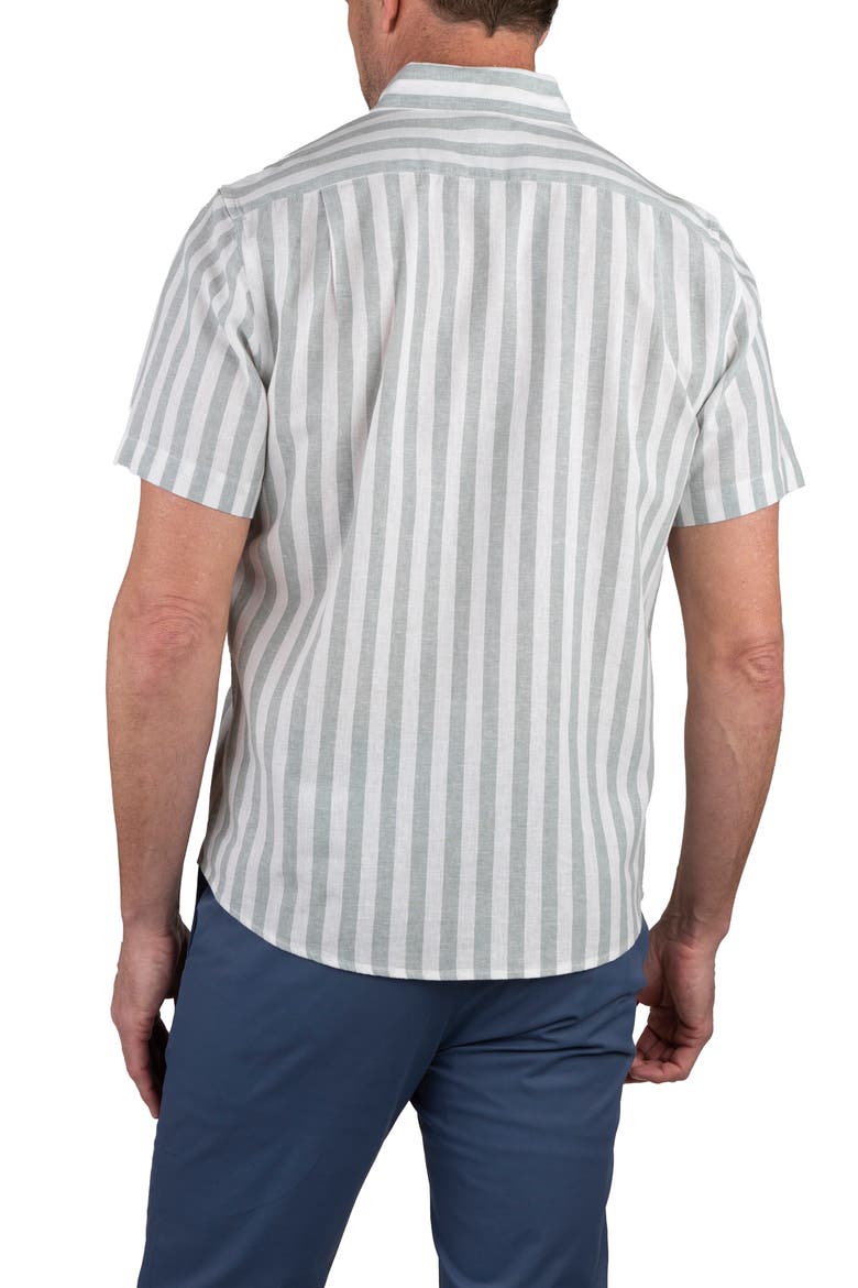 Stripe Short Sleeve Linen Button-Down Shirt, Alternate, color, CHINOIS GREEN BOLD STRIPE