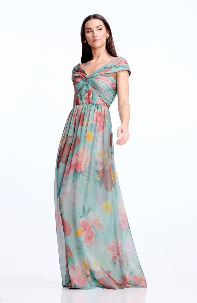 Dress the Population Xyla Floral Off the Shoulder Gown, Alternate, color, Mint Multi