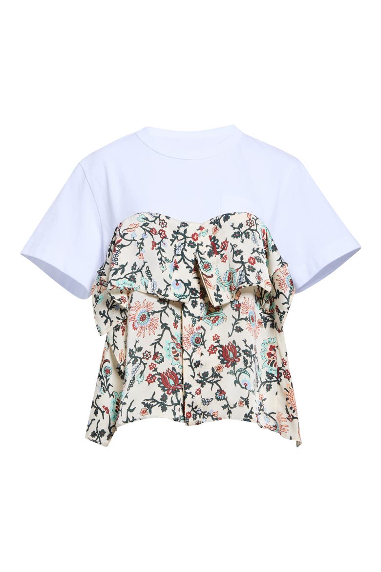 Floral Print Mixed Media T-Shirt, Main, color, IVORY