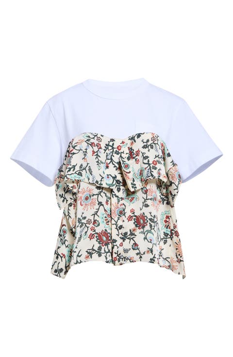 Floral Print Mixed Media T-Shirt