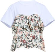 Sacai Floral Print Mixed Media T-Shirt