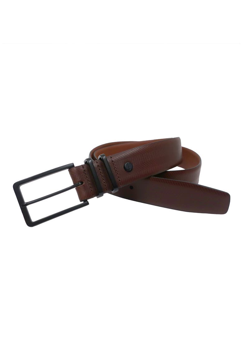Matte Herringbone Leather Belt, Main, color, BROWN