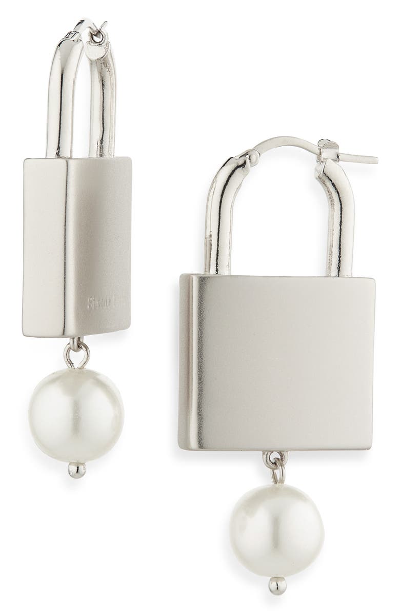 Simone Rocha Faux Pearl Padlock Earrings, Main, color, Pearl